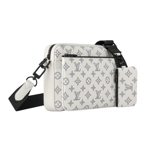 LV M24754 White/Navy Blue Textile lining Black-color hardware Trio Messenger